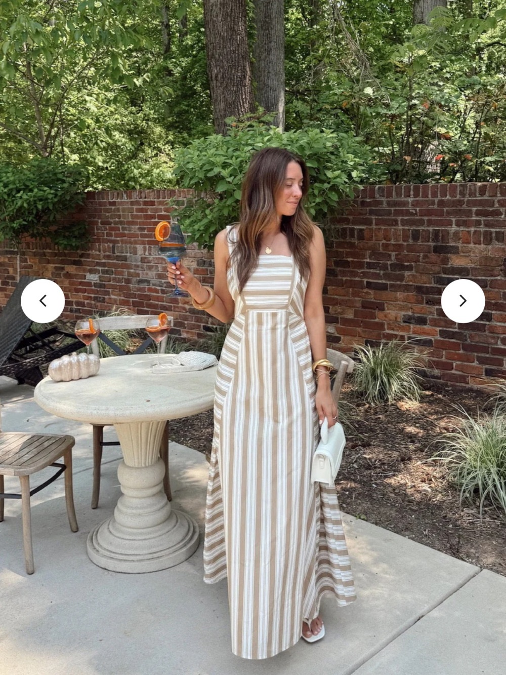 vestique Tan and White Striped Maxi Dress